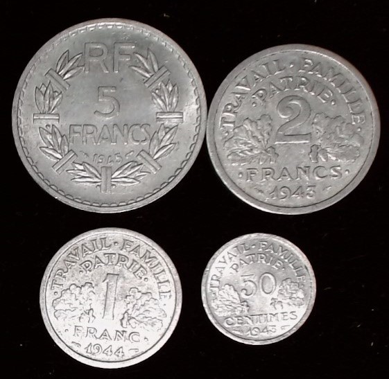 1940s Vichy French Aluminum Coin Lot – Steinmetz Coins & Currency