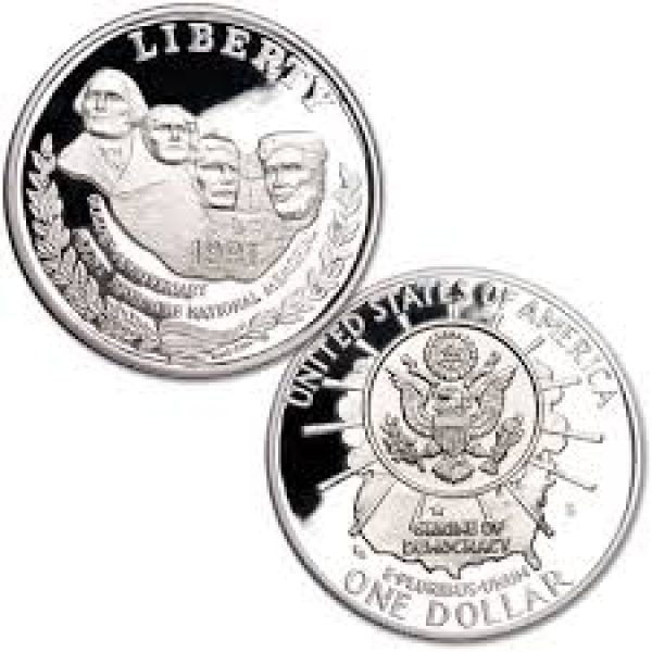 1991 Mt. Rushmore Proof Commemorative Silver Dollar 