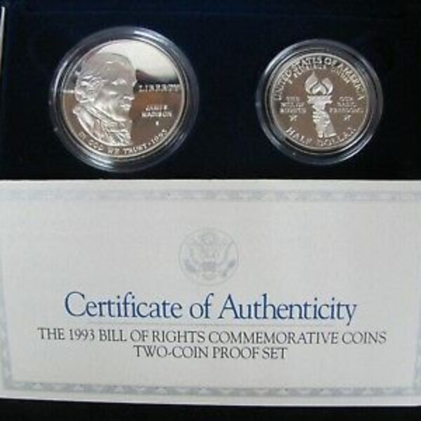 1993 Bill of Rights Proof Commemorative 2 Coin Set