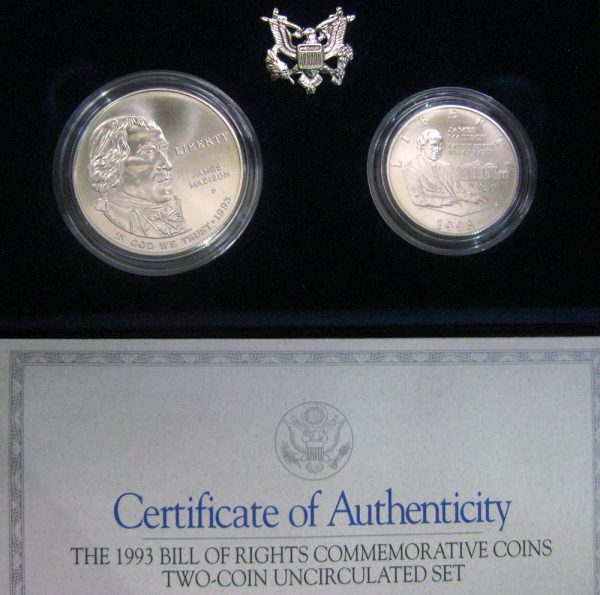 1993 Bill of Rights Uncirculated Commemorative 2 Coin Set