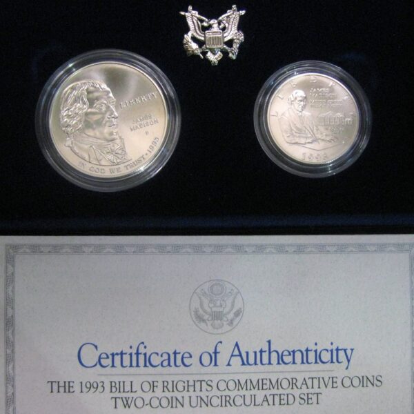 1993 Bill of Rights Uncirculated Commemorative 2 Coin Set
