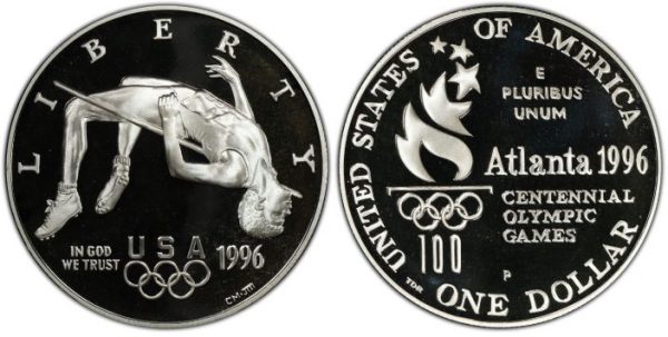 1996 Olympic High Jump Proof Commemorative Silver Dollar