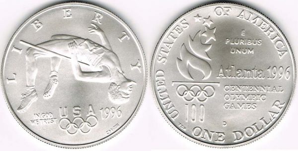 1996 Olympic High Jump Uncirculated Commemorative Silver Dollar
