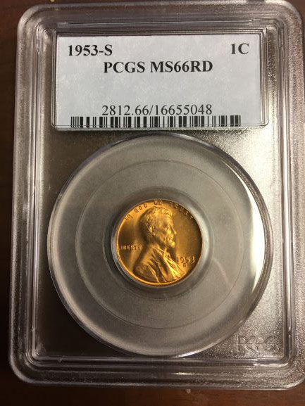 1953-S Wheat Penny in PCGS  MS66 RD