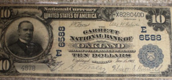 Garrett National Bank of Oakland F/VF Plain Back 1902