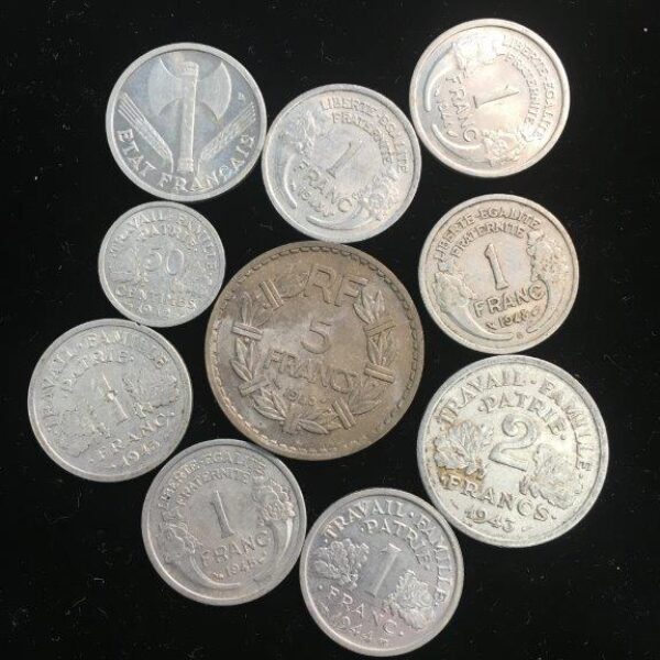 1940s French Aluminum coins!  Lot of 10