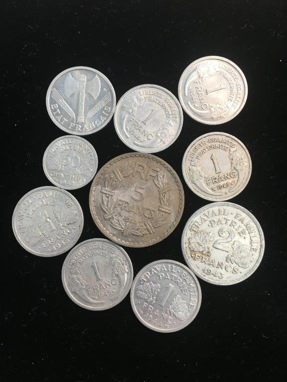 1940s French Aluminum coins!  Lot of 10