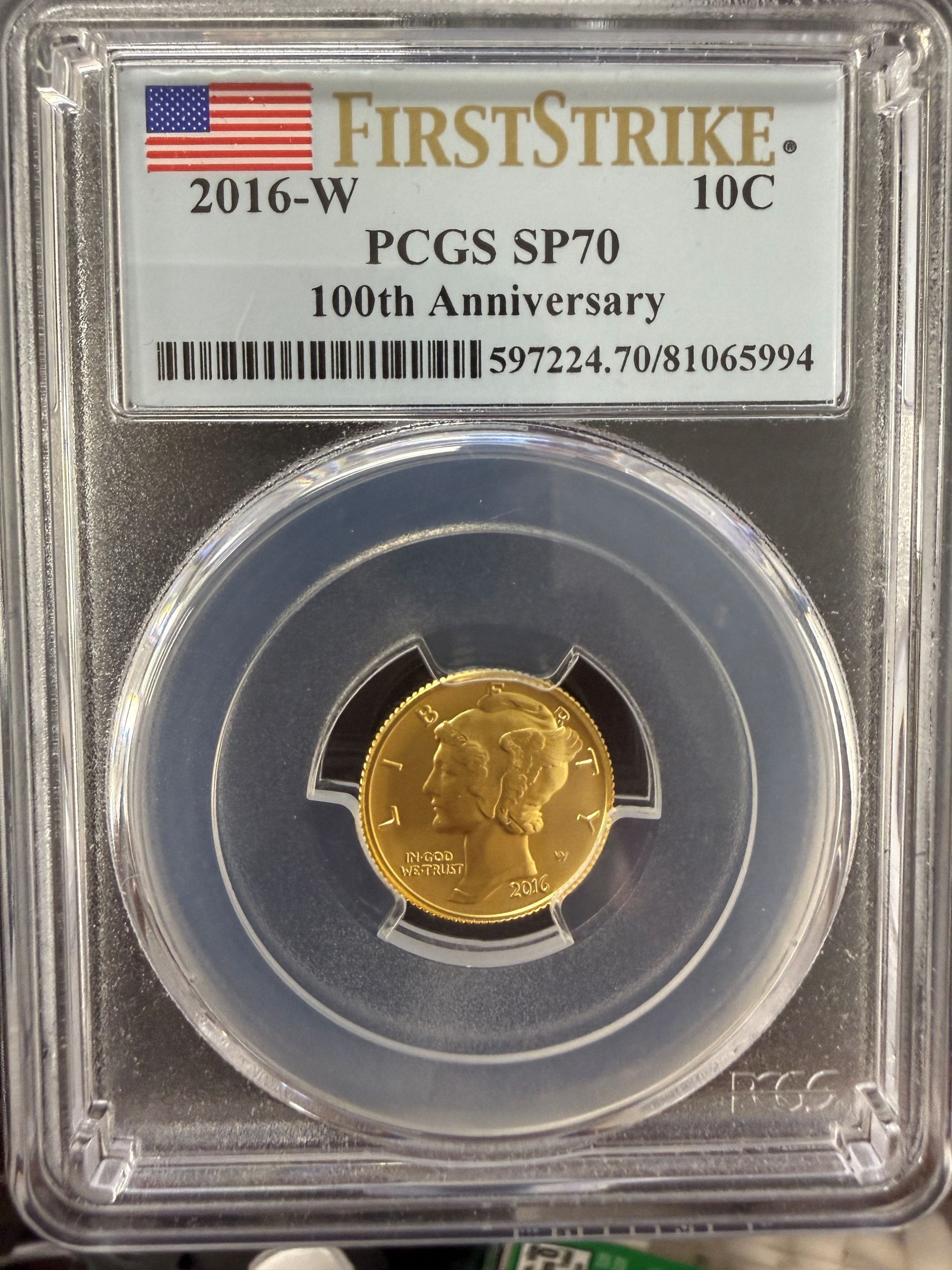 2016-100th Anniversary 1/10oz Gold Mercury! SP70 PCGS – Steinmetz