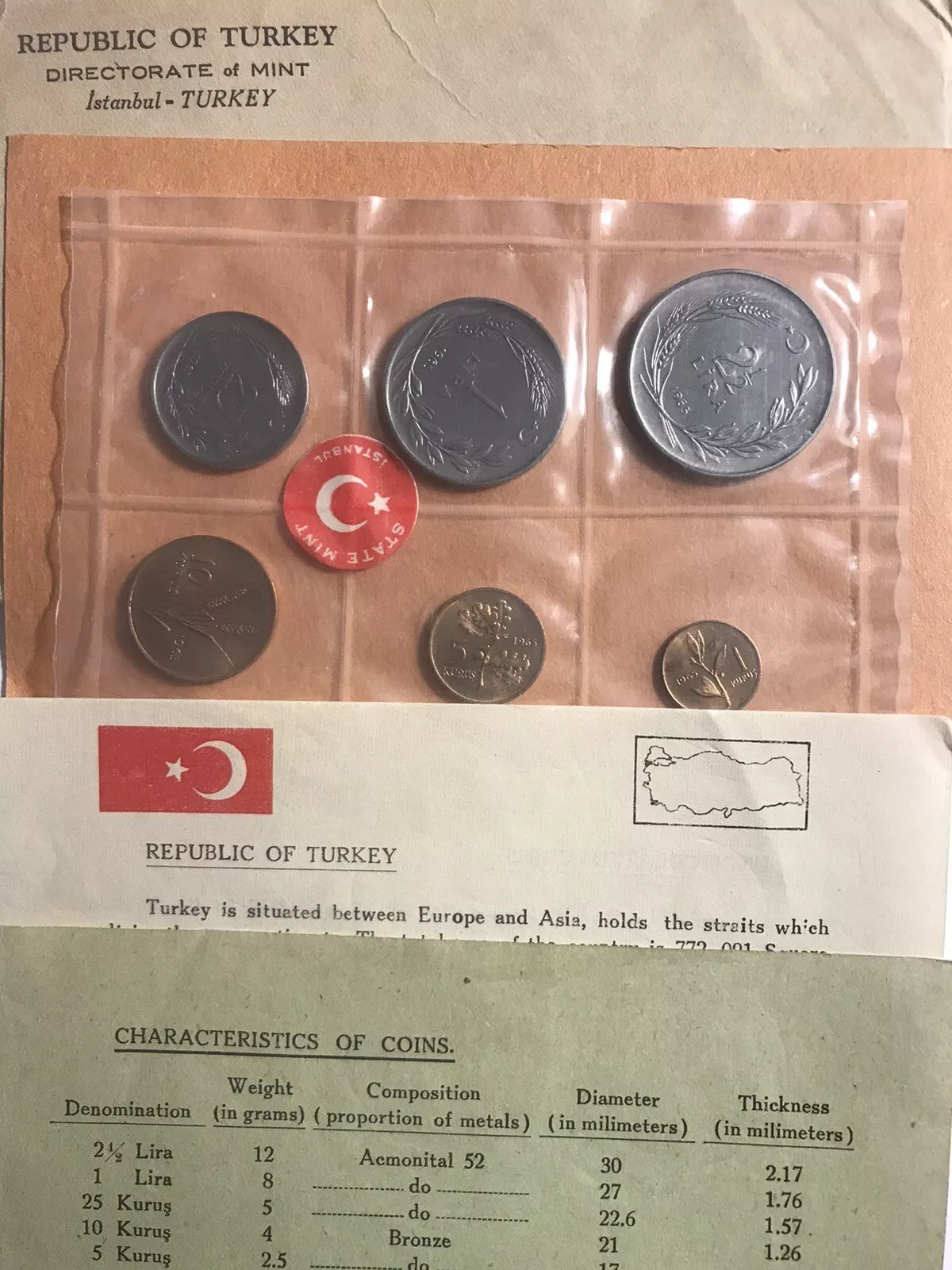 Republic of TURKEY - (6) Coin Mint Set - 1965