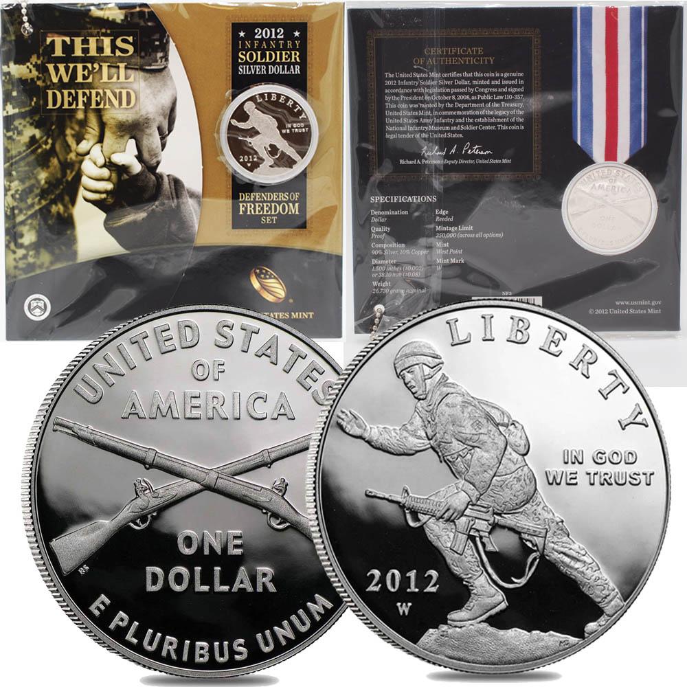 2012-W Infantry Soldier Defenders Of Freedom Set Silver Proof Dollar With Dog Tag - Image 3