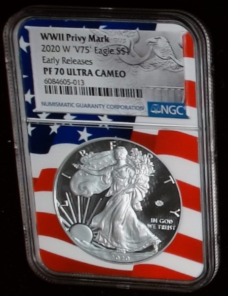 2020 W $1 American Silver Eagle V75 Anniversary WWII Privy Early Release NGC PF70 Ultra Cameo