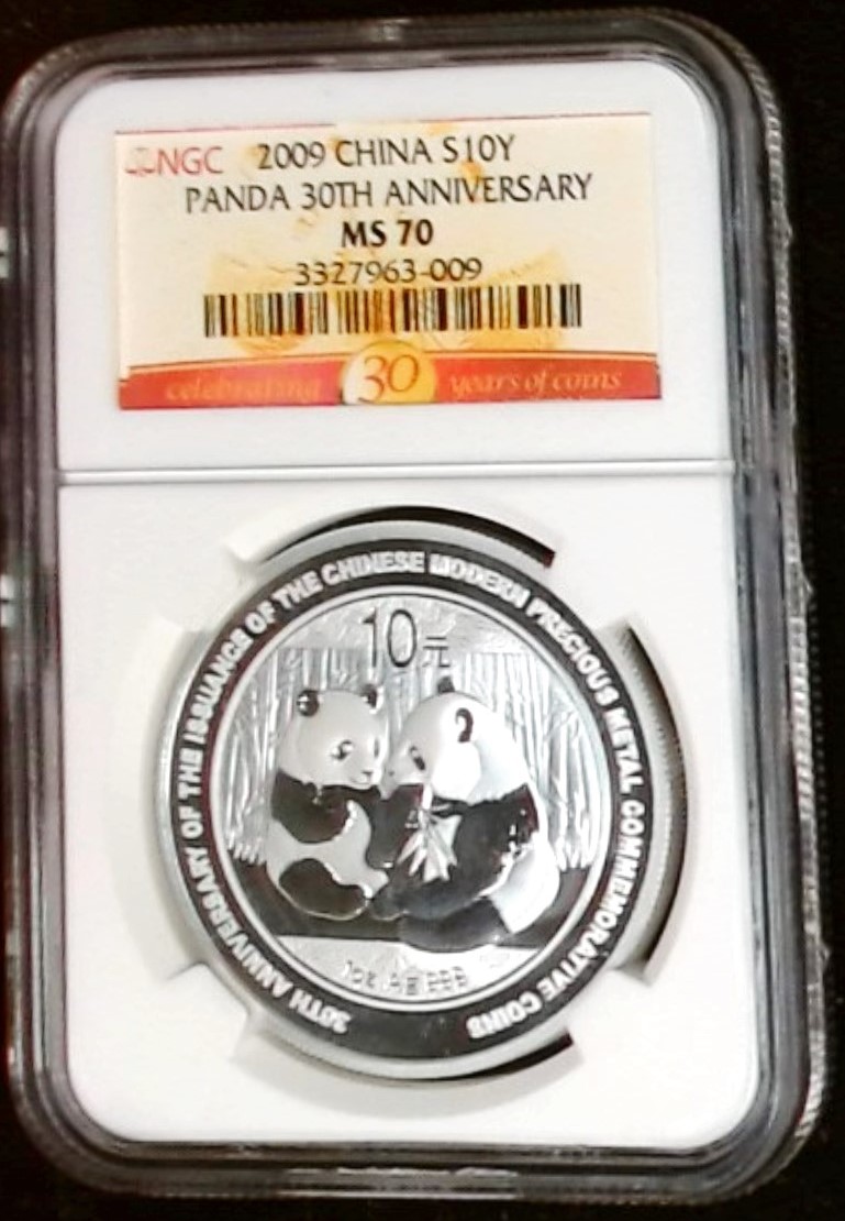 2009 Silver China Panda 10 Yuan 30th Anniversary NGC MS70